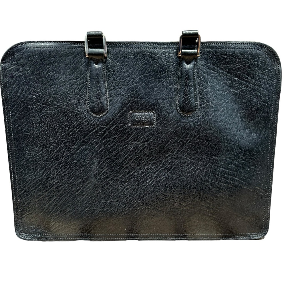 Casa Lopez Black Handmade Genuine Leather Briefcase Bag  - made In Argentina -